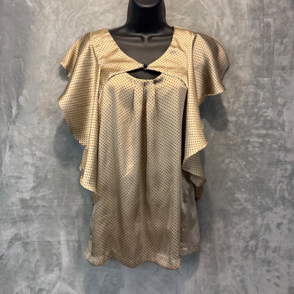 Jaipur‎ Womens Small Gold Polka Dot Flutter Sleeve Keyhole Blouse Top
